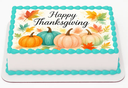 Custom Edible Cake Topper Thanksgiving Blush Harvest Design 1/4  Sheet, 9 x 13 Cake Precut Easy to Use RA Pape