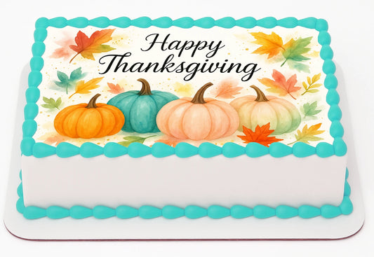 Custom Edible Cake Topper Thanksgiving Blush Harvest Design 1/4  Sheet, 9 x 13 Cake Precut Easy to Use RA Pape