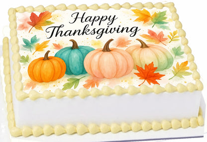 Thanksgiving  edible image sheet cake topper with pumpkins and leaves for Thanksgiving