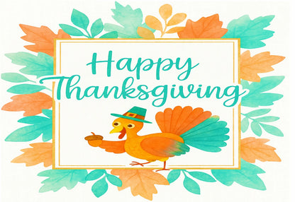 Happy Thanksgiving cake topper with a turkey and autumn leaves on a edible image sheet