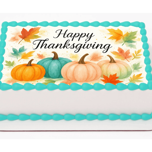 Thanksgiving Edible Image Cake Topper – Blushing Harvest Design – 1/4 Sheet Cake Precut Icing Sheet – RA Pape