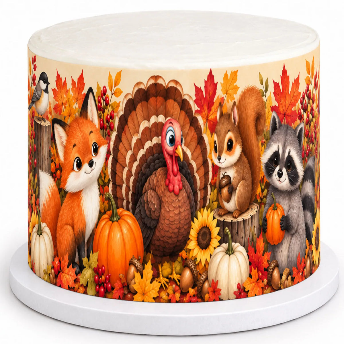 Thanksgiving Edible Image Cake Wrap, Seamless Woodland Animal Party Icing Sheet - RA Pape
