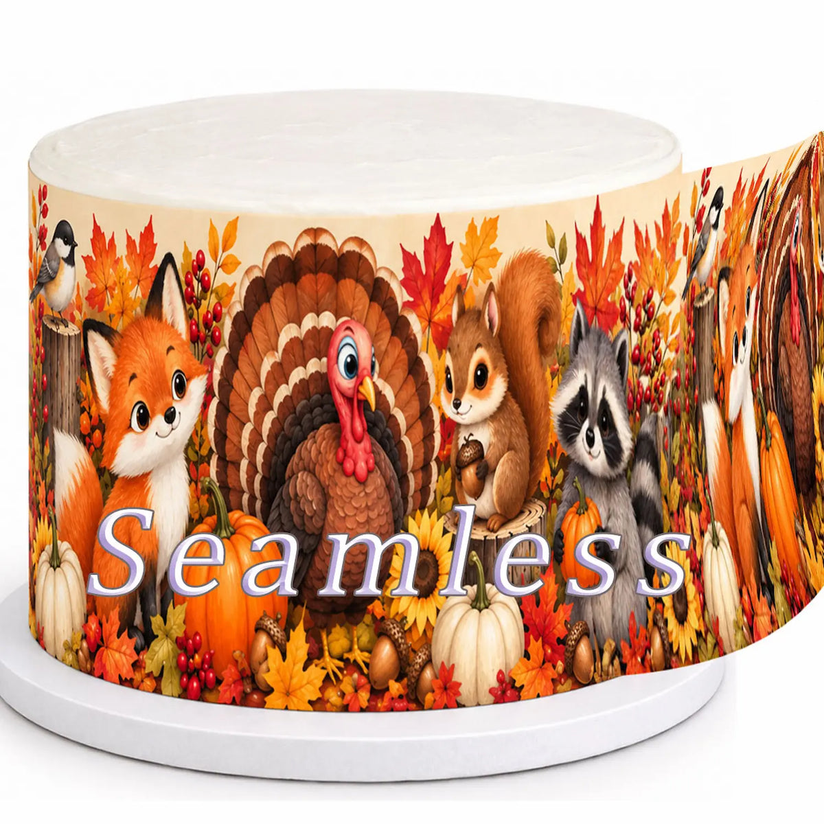 Thanksgiving Edible Image Cake Wrap, Seamless Woodland Animal Party Icing Sheet - RA Pape Easy to apply