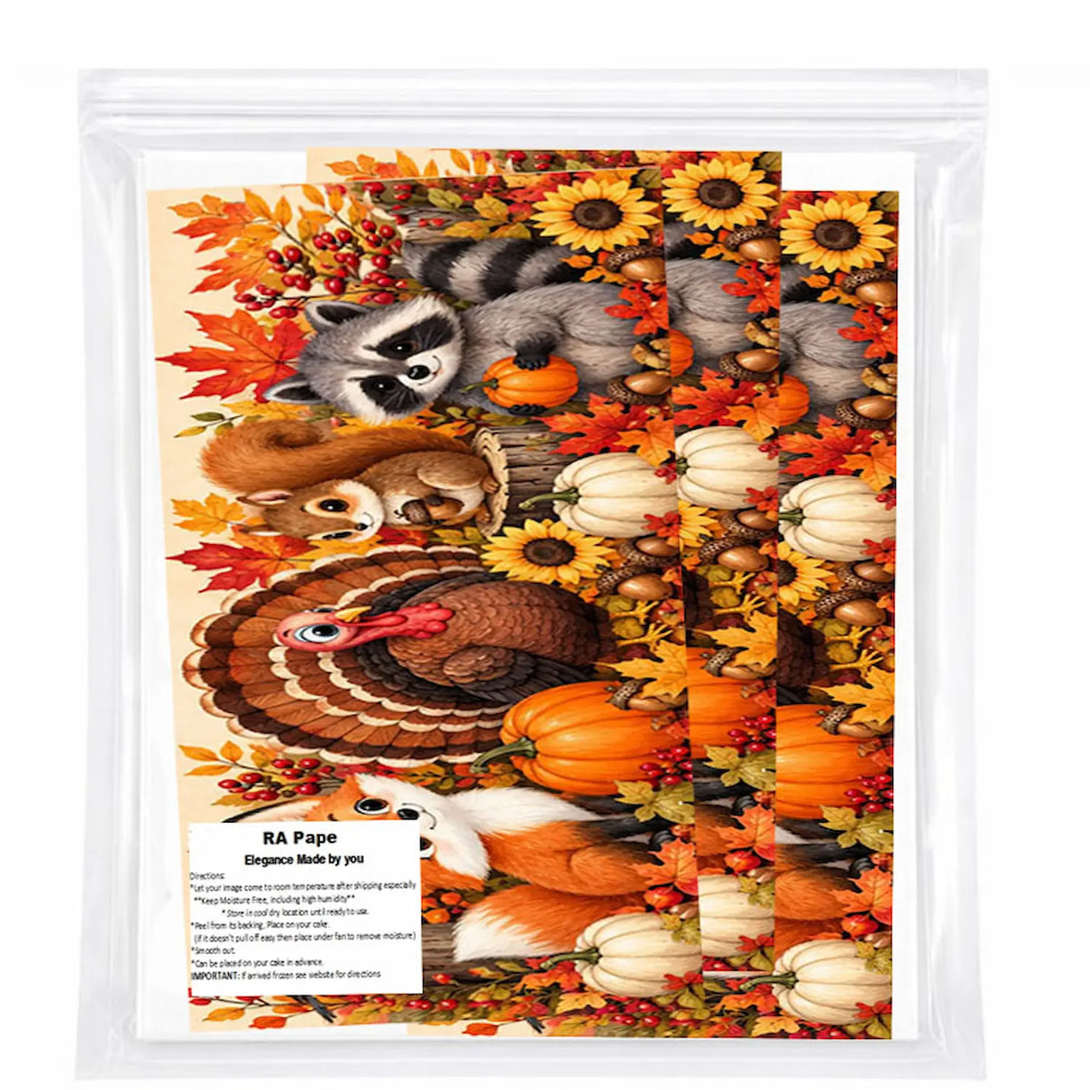  We send you enough Thanksgiving Edible Image Cake Wrap, Seamless Woodland Animal Party Icing Sheet - RA Pape to wrap your chosen Cake size
