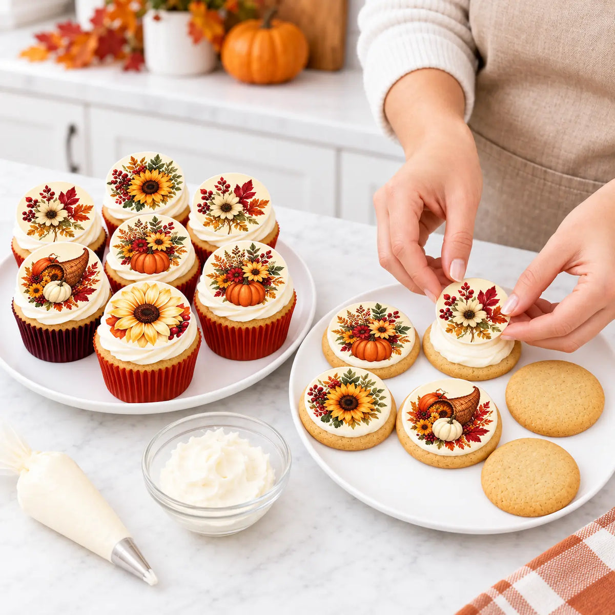 Thanksgiving Edible Image Cookie-Cupcake Topper - Fall in Bloom - 20 Precut Icing Sheet- RA Pape So easy to apply