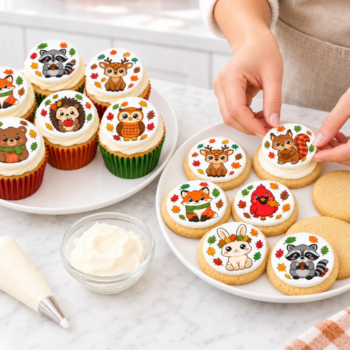 Thanksgiving Edible Image Cookie-Cupcake Topper - Woodland Critters - 20 Precut Icing Sheet- RA Pape easy  to apply