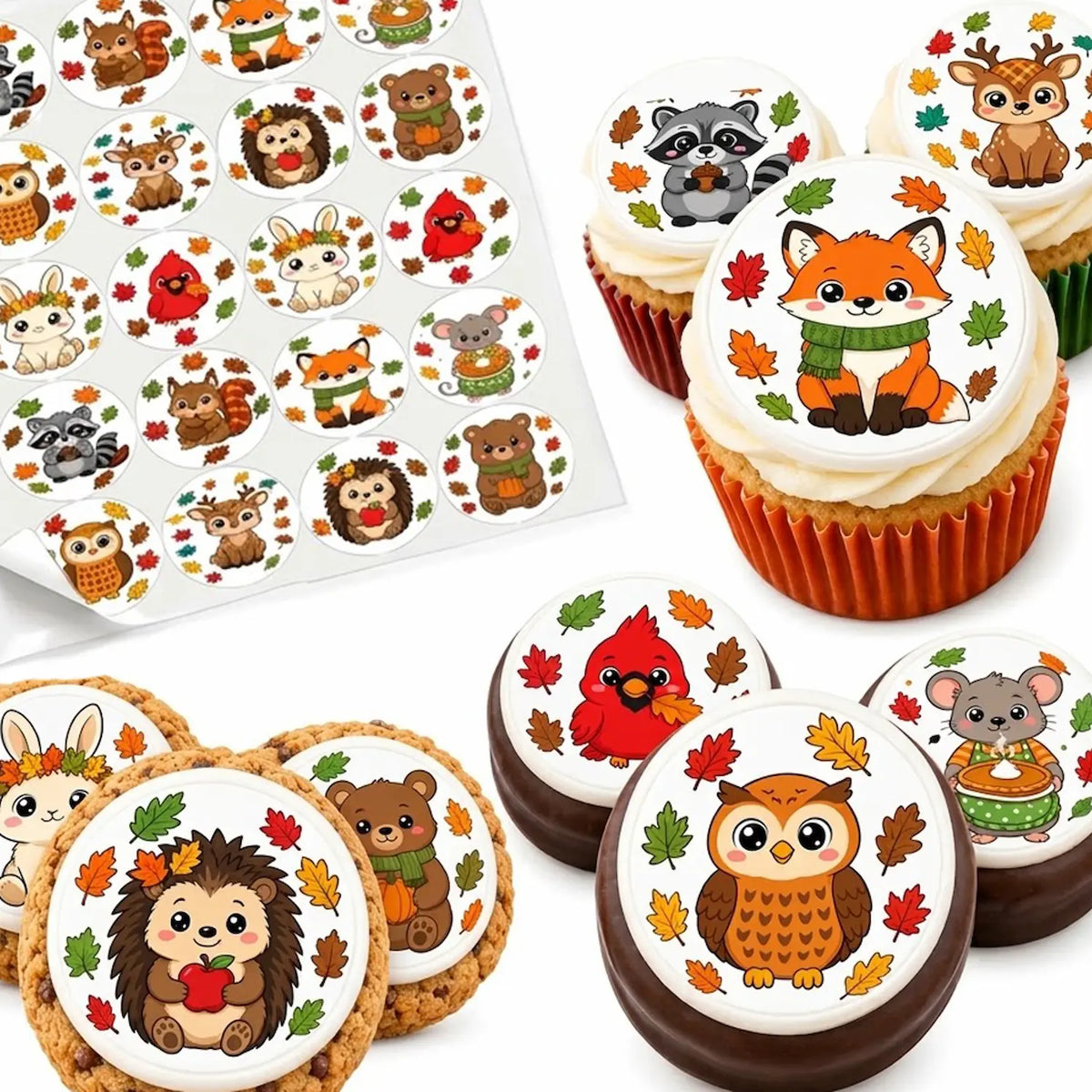 Thanksgiving Edible Image Cookie-Cupcake Topper - Woodland Critters - 20 Precut Icing Sheet- RA Pape