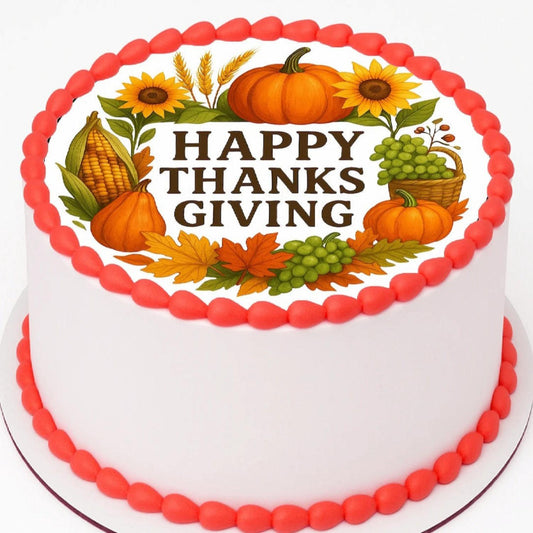 Thanksgiving Edible Image Cake Topper – Precut 8" Round Icing Sheet – RA Pape