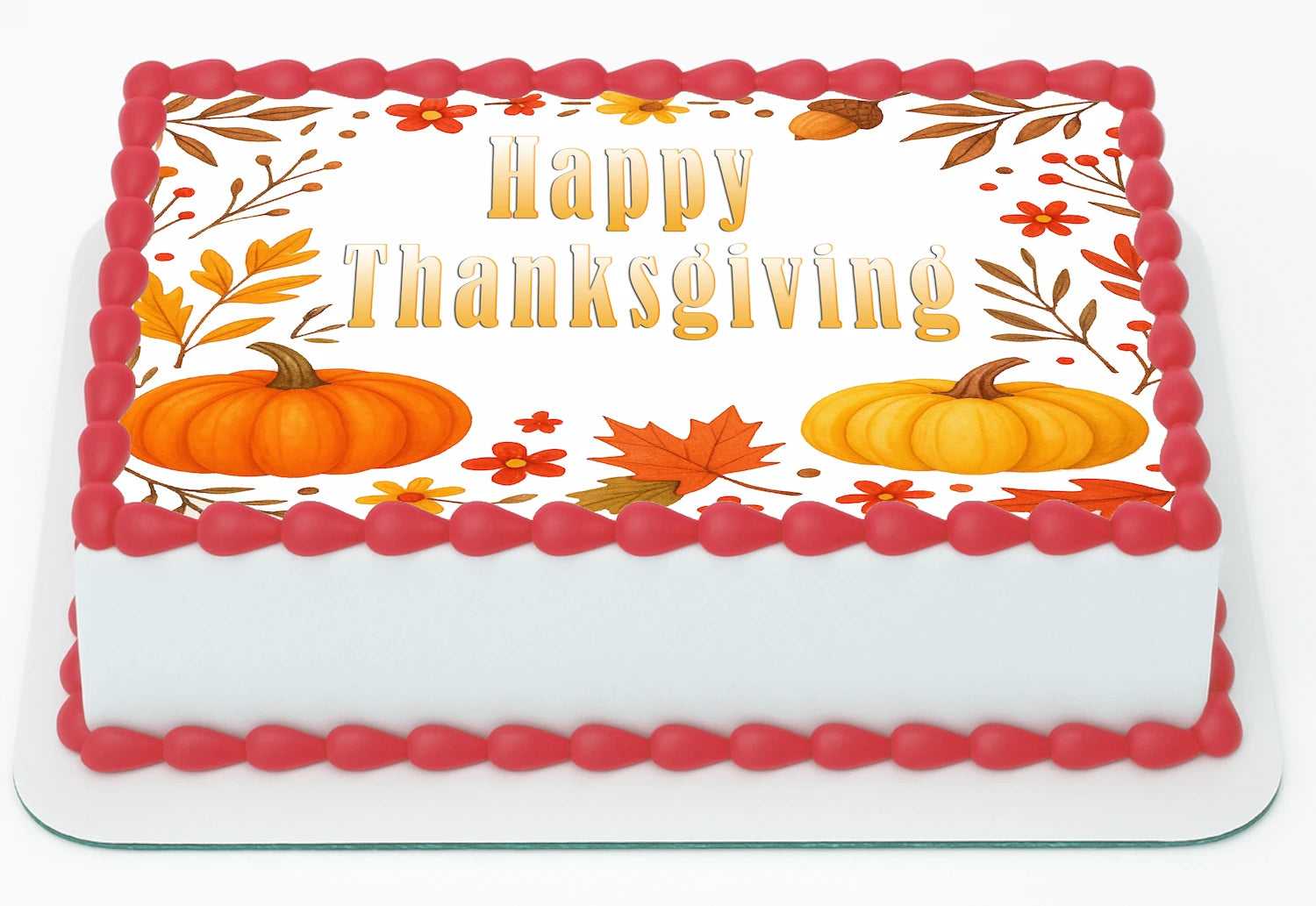 Custom Edible Cake Topper – Thanksgiving Fall in Bloom Design – 1/4 Sheet Cake (9x13) – Precut Icing Sheet – RA Pape