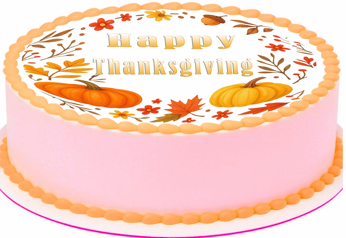 Custom Edible Cake Topper – Thanksgiving Fall in Bloom Design – Pre-cut 8" Round Icing Sheet – RA Pape