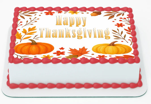 Thanksgiving Fall in Bloom Edible Image Sheet Cake Topper