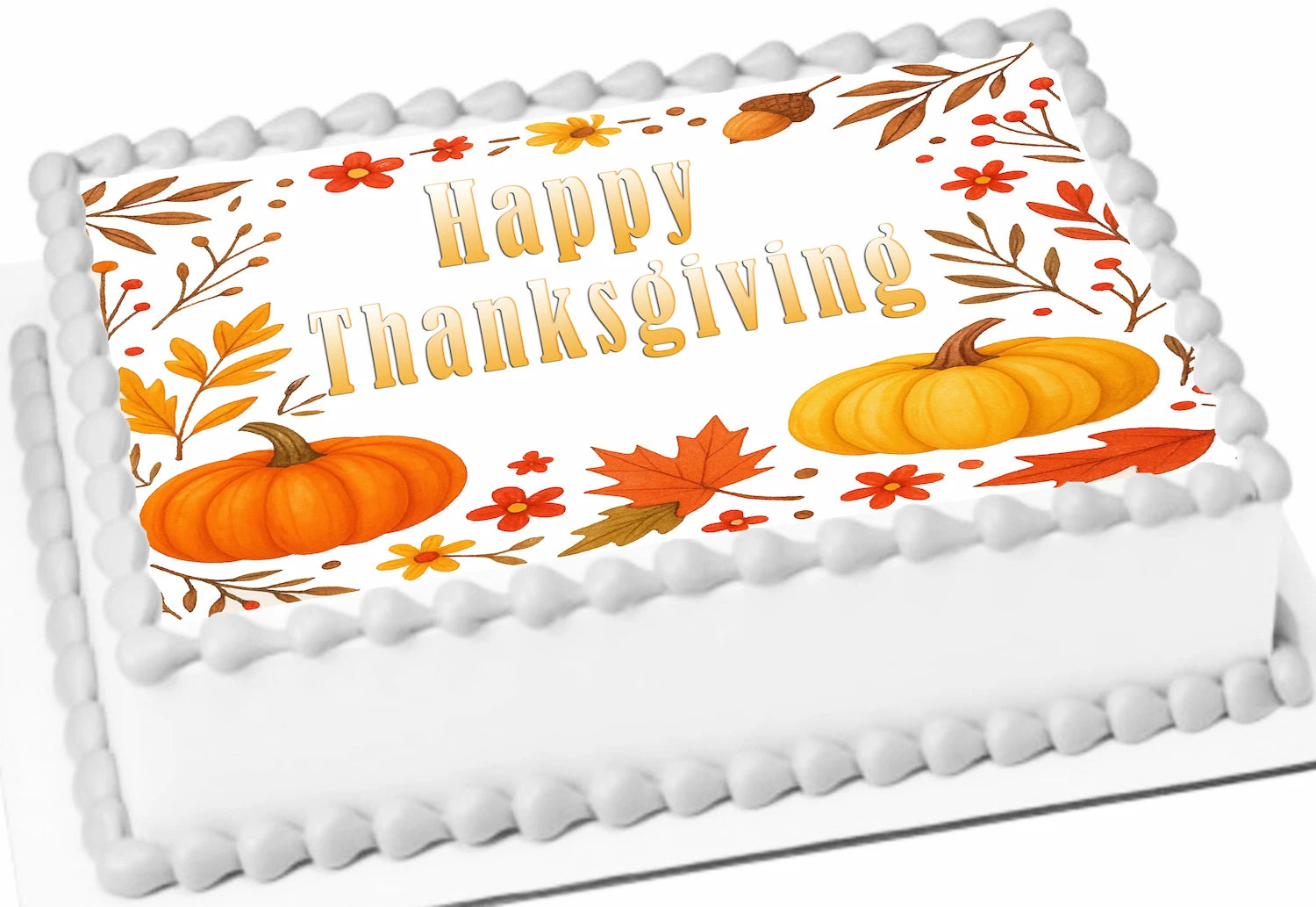 Happy Thanksgiving cake topper with pumpkins and leaves edible image
