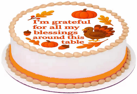 Thanksgiving Gathered in Gratitude Edible Image Cake Topper