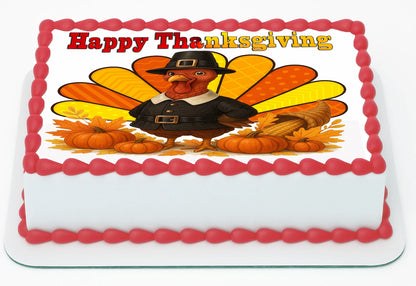 Custom Edible Cake Topper – Thanksgiving Gobble & Gather Design – 1/4 Sheet Cake (9x13) – Precut Icing Sheet – RA Pape