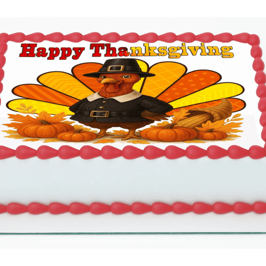 Thanksgiving Edible Image Cake Topper – Gobble & Gather Design – 1/4 Icing Sheet – RA Pape