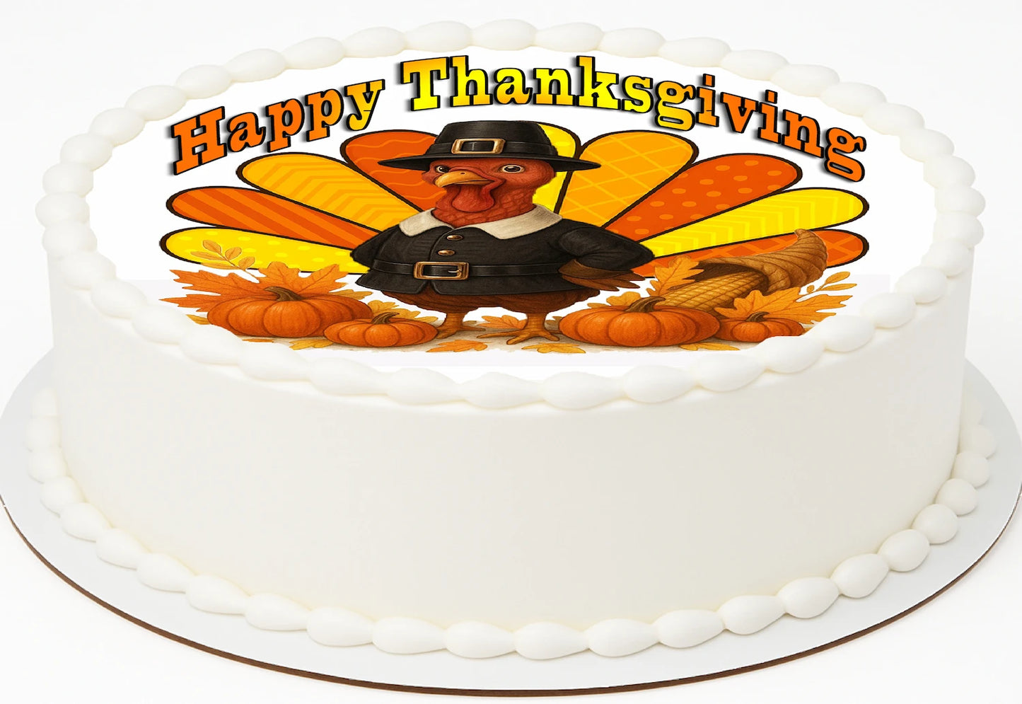 Custom Edible Cake Topper – Thanksgiving Gobble & Gather Design – Pre-cut 8" Round Icing Sheet – RA Pape