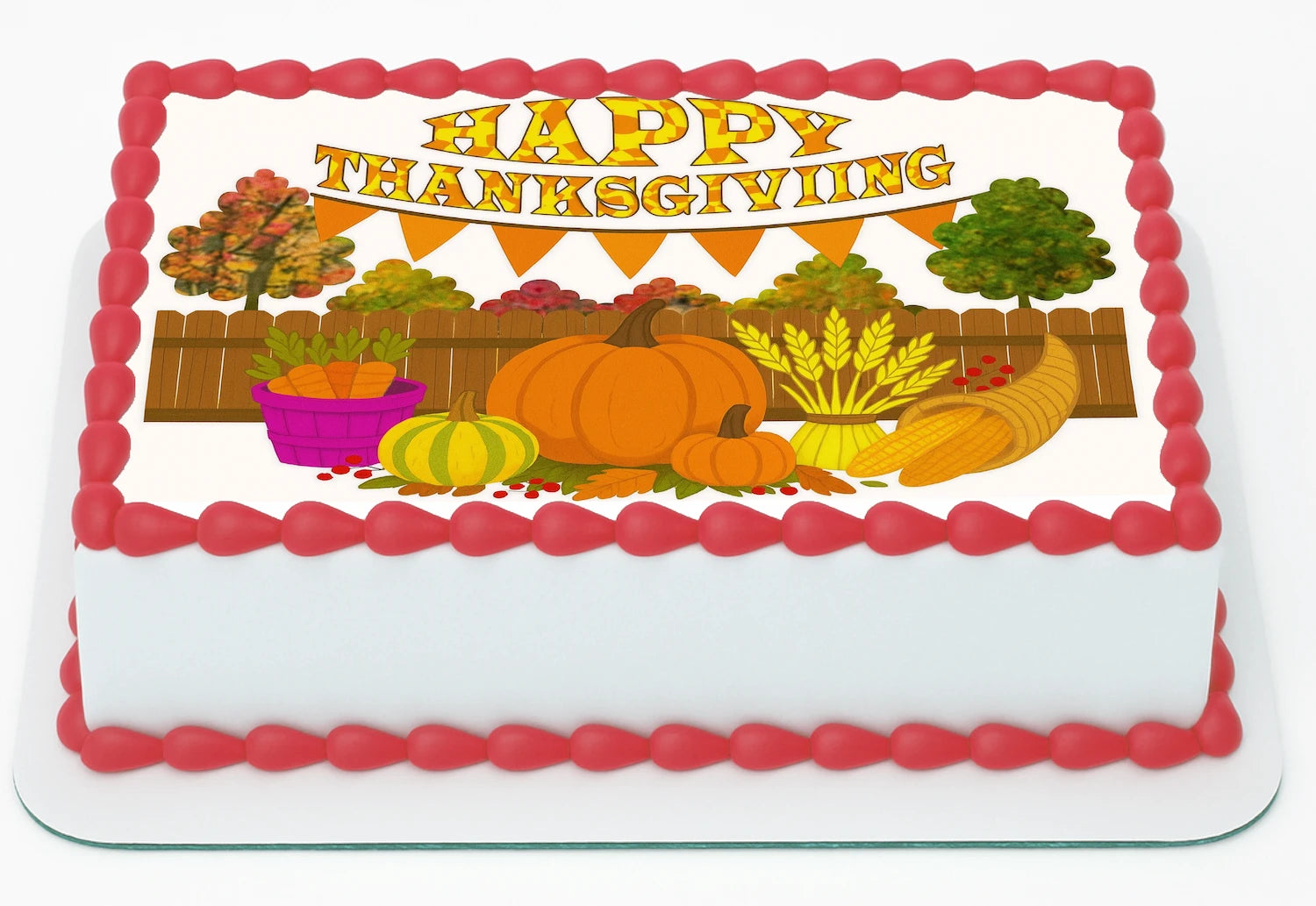Custom Edible Cake Topper – Thanksgiving Harvest Barnyard Bash Design – 1/4 Sheet Cake (9x13) – Precut Icing Sheet – RA Pape