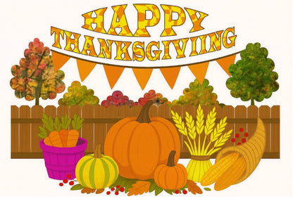 Thanksgiving pumpkins fall trees basket of carrots on an edible image sheet cake topper