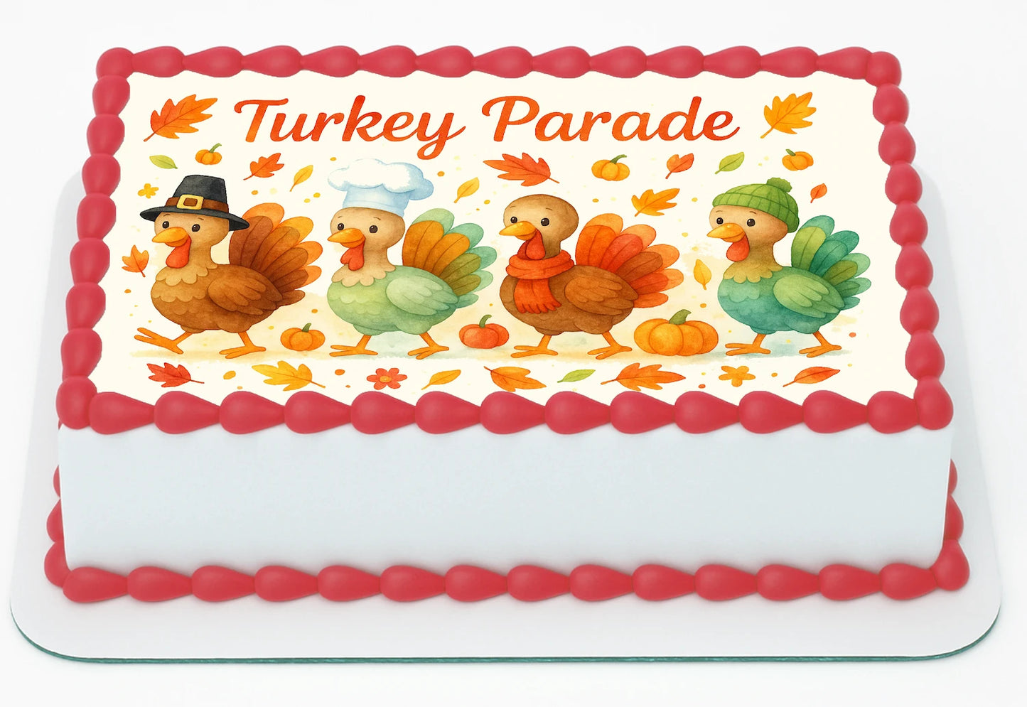 Custom Edible Cake Topper – Thanksgiving Turkey Parade  Design – 1/4 Sheet Cake (9x13) – Precut Icing Sheet – RA Pape