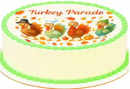 Thanksgiving Turkey Parade Edible Image Cake Topper - Precut Easy To Use