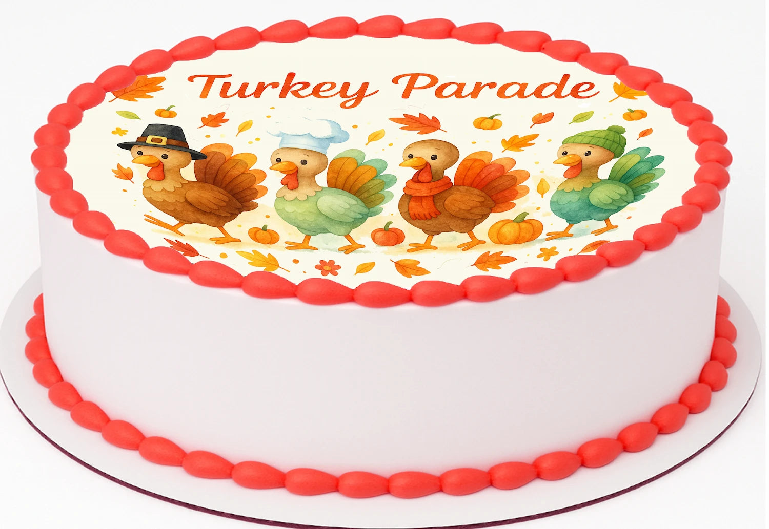 Custom Edible Cake Topper – Thanksgiving Turkey Parade Design – Pre-cut 8" Round Icing Sheet – RA Pape