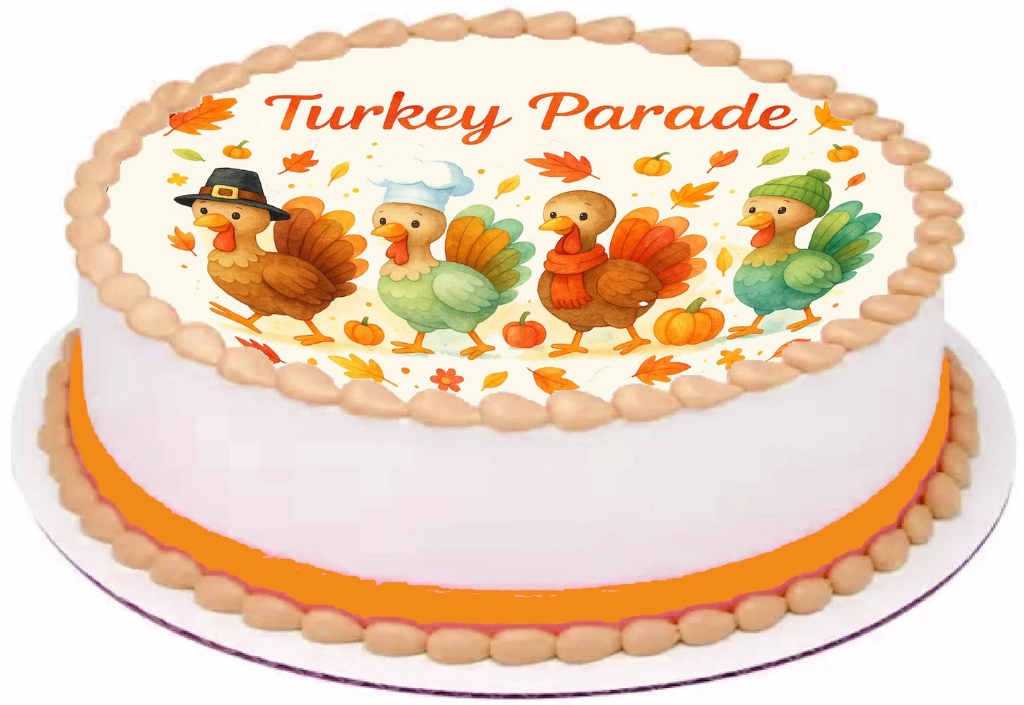 Thanksgiving Turkeys on an  Edible Image Cake Topper - Precut Easy To Use
