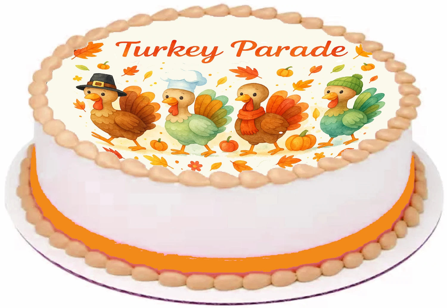 Thanksgiving Turkeys on an  Edible Image Cake Topper - Precut Easy To Use