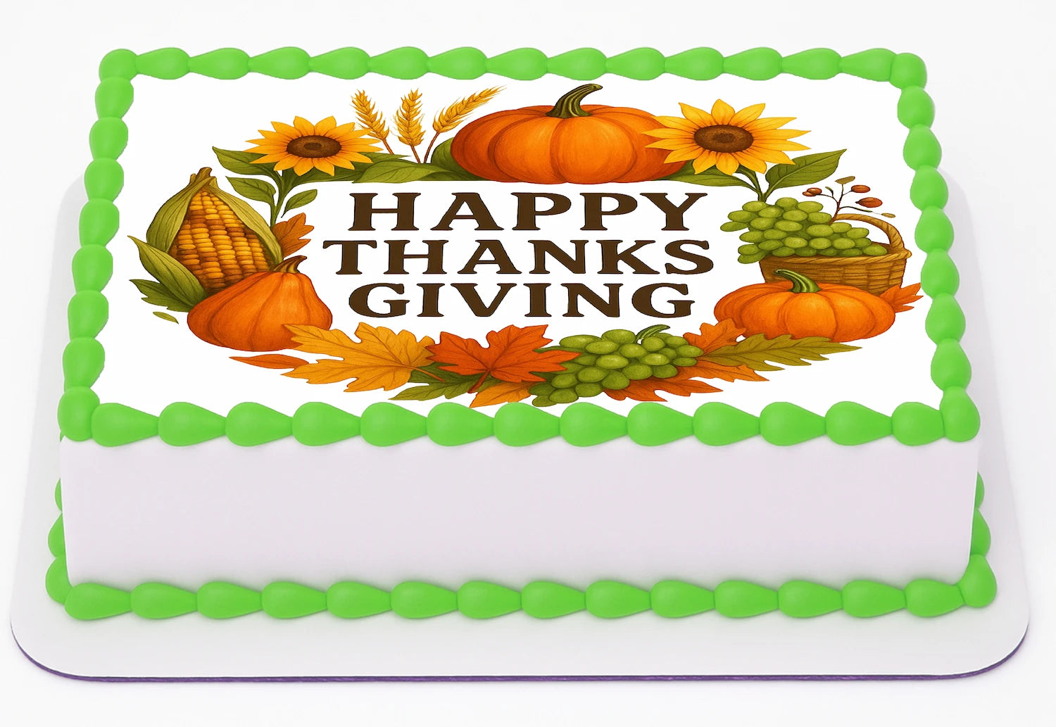 Custom Edible Cake Topper – Thanksgiving Wreath of Thanks Design – 1/4 Sheet Cake (9x13) – Precut Icing Sheet – RA Pape