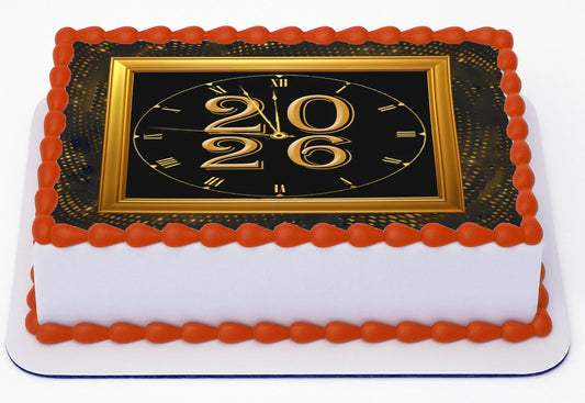 Custom Edible Cake Topper – Timeless Gold New Year  Design – 1/4 Sheet Cake (9x13) – Precut Icing Sheet – RA Pape