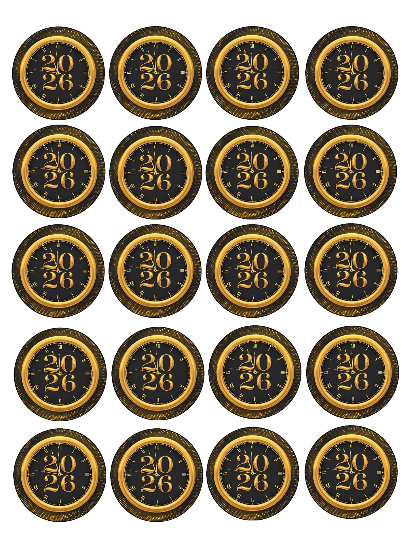 Timeless Gold New Year  Edible Image Cookie & Cupcake Topper 20 Precut 2” Round 