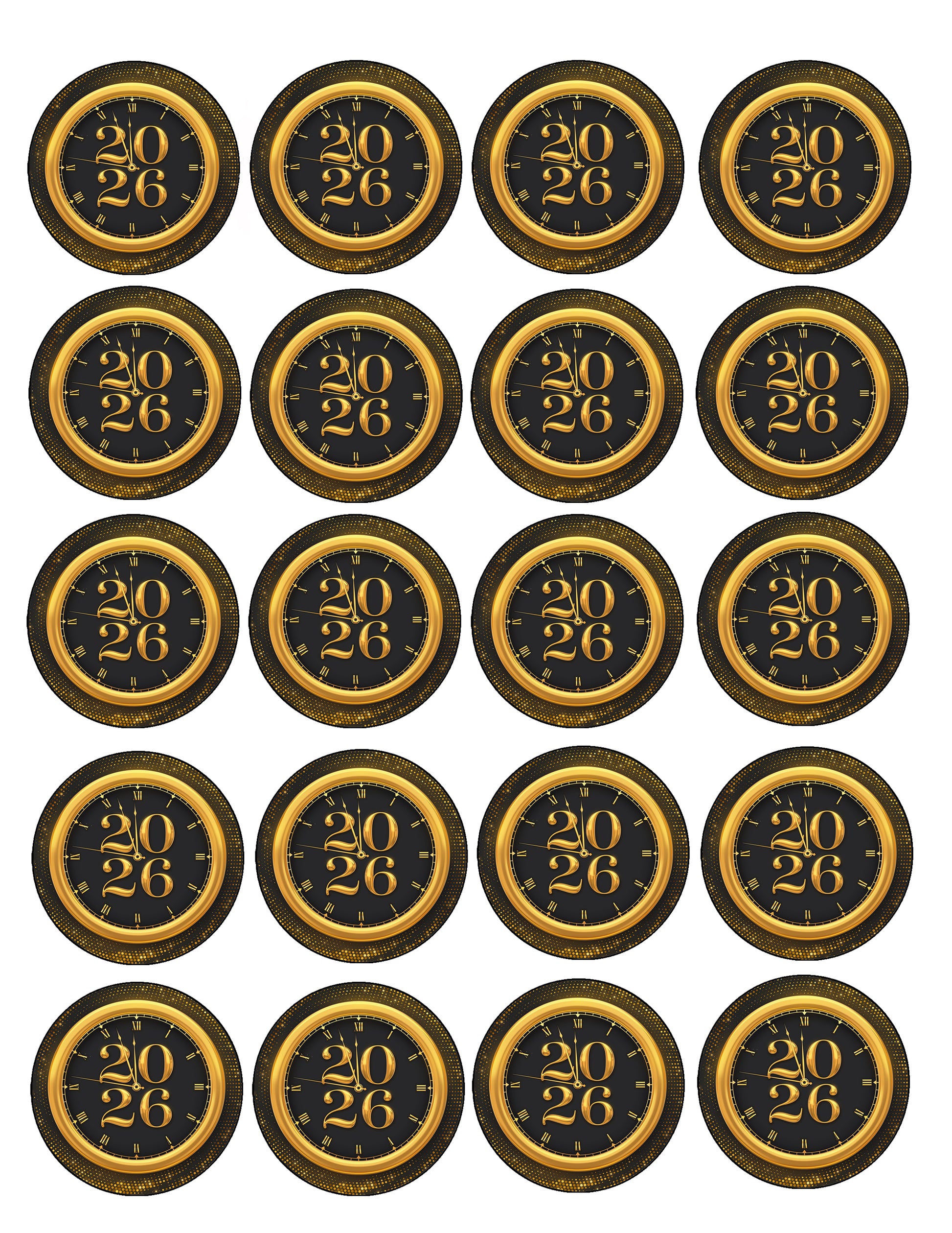 Timeless Gold New Year  Edible Image Cookie & Cupcake Topper 20 Precut 2” Round 