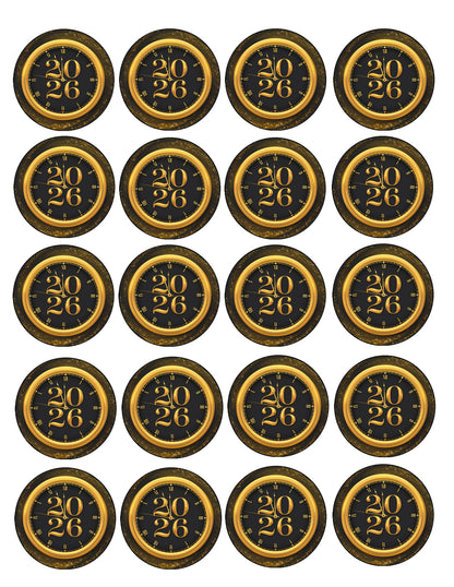 Timeless Gold New Year  Edible Image Cookie & Cupcake Topper 20 Precut 2” Round 