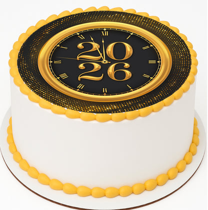 Timeless Gold New Year Edible Image Cake Topper easy to use