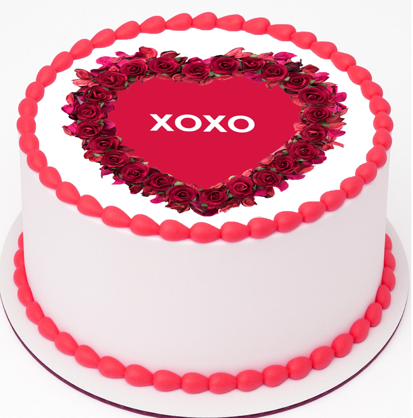 roses forming a heart and 'XOXO' text on a white background