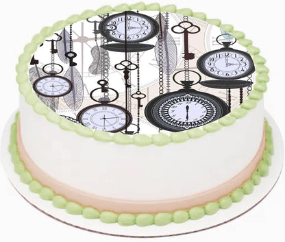Timeless Vintage Pocket Watch  Edible Cake Image Topper Precut