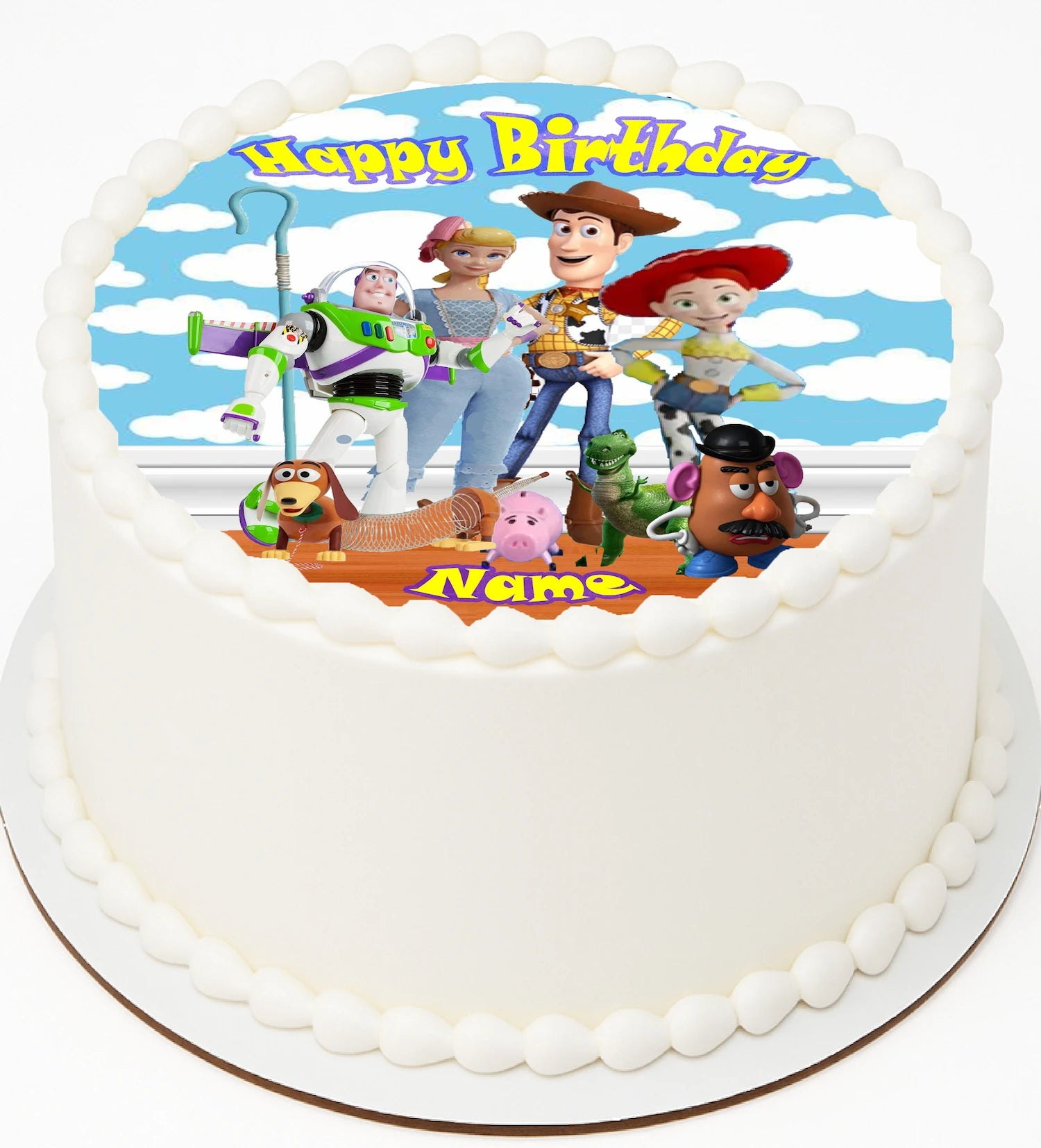 Edible Icing Images Toy Story Cake Topper on a white cake