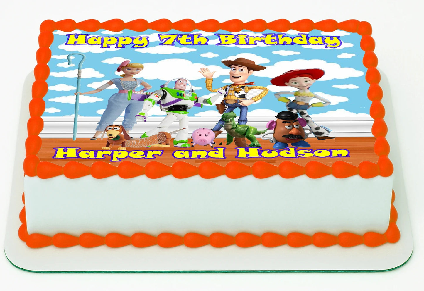 Edible Icing Images Sheet Cake Topper with Toy Story-themed decoration featuring text personalized with name and age