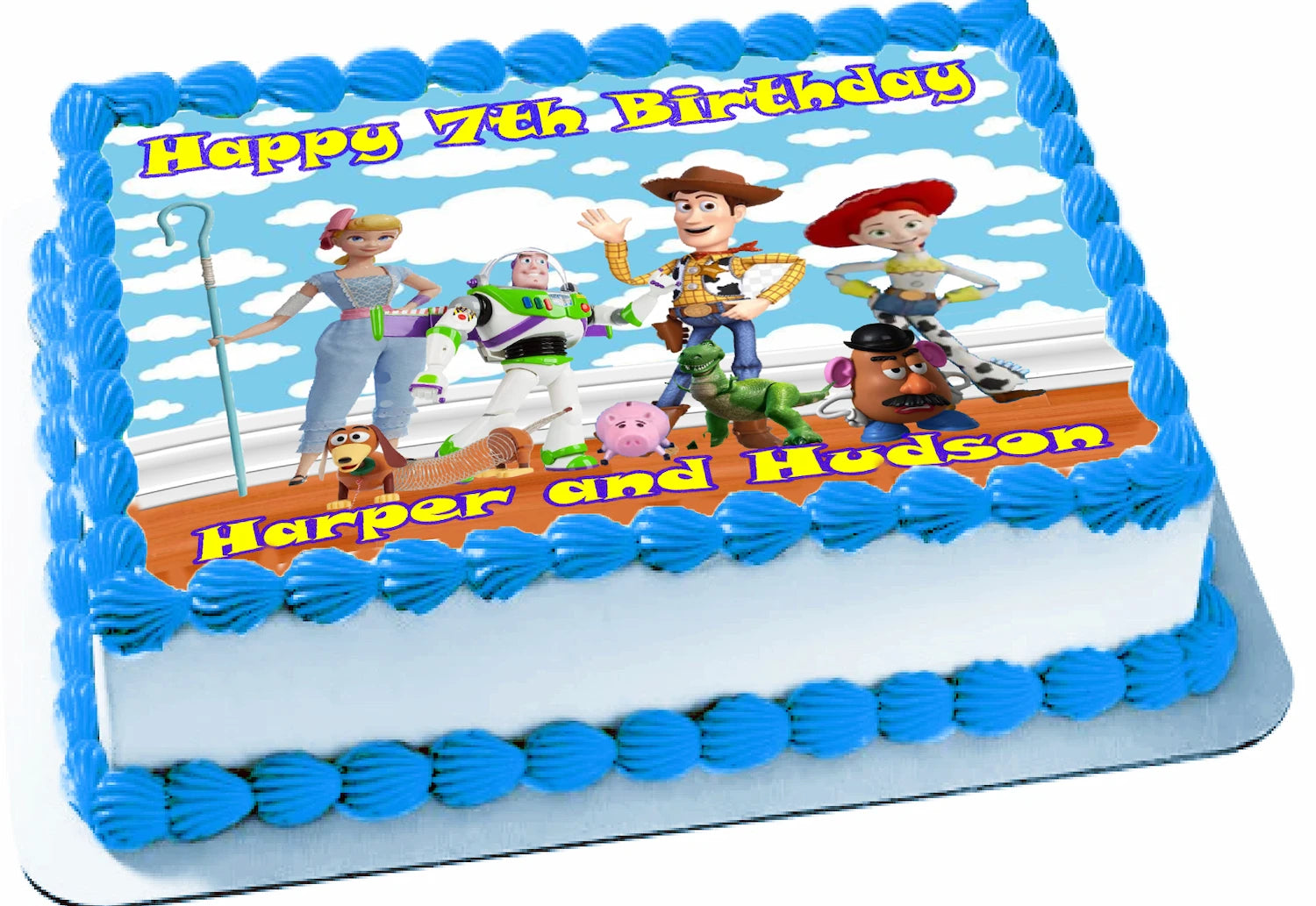 Edible Icing Image Birthday cake Topper with Toy Story-themed decoration Personalized