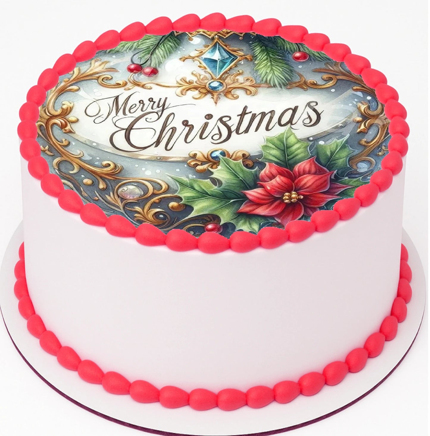 Custom Edible Cake Topper – Tree Ornament Christmas Design – Pre-cut 8" Round Icing Sheet – RA Pape
