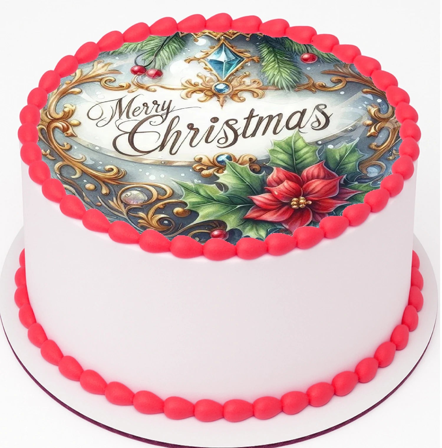 Custom Edible Cake Topper – Tree Ornament Christmas Design – Pre-cut 8" Round Icing Sheet – RA Pape