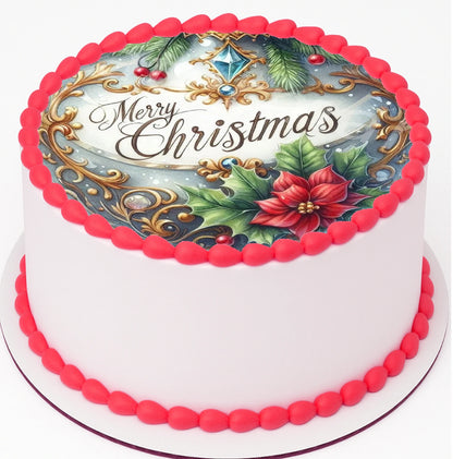 Custom Edible Cake Topper – Tree Ornament Christmas Design – Pre-cut 8" Round Icing Sheet – RA Pape