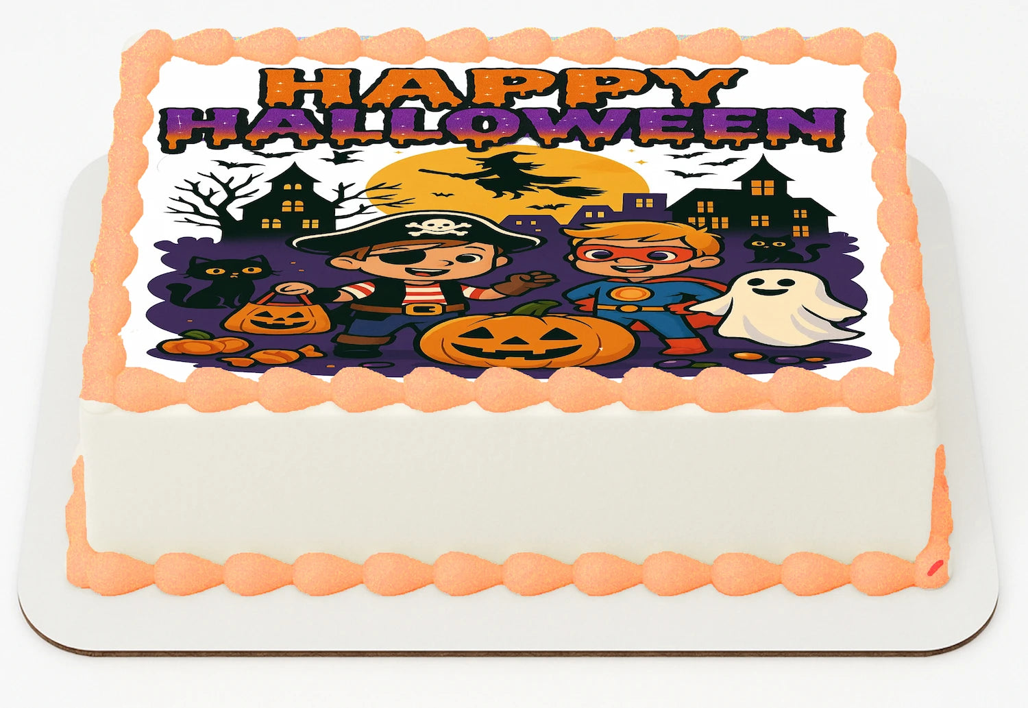 Halloween-themed Icing Imageswith children, pumpkins, and ghost
