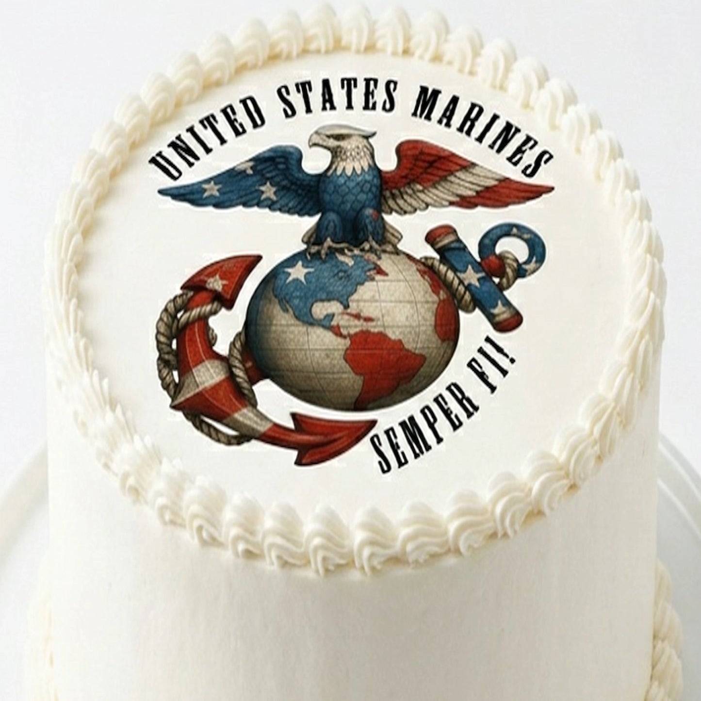 Custom Edible Cake Image USMC Marine Semper Fi Edible Cake Image Precut 8 Inch Round Ready to Use.
