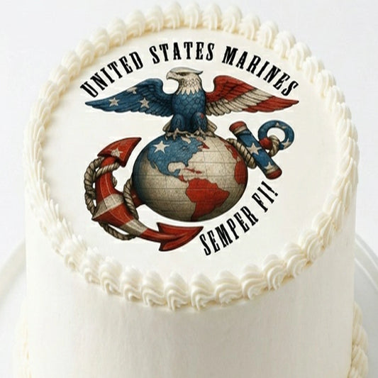 Custom Edible Cake Image USMC Marine Semper Fi Edible Cake Image Precut 8 Inch Round Ready to Use.