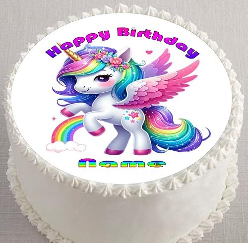 Custom Edible Cake Topper – Unicorn Design – Pre-cut 8" Round Icing Sheet – RA Pape