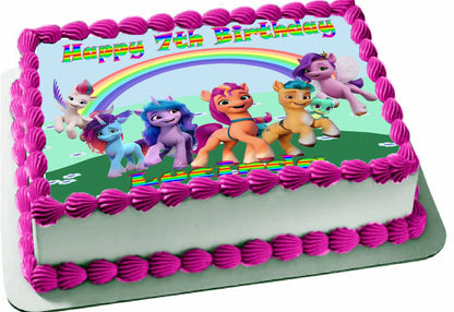 Edible Icing Images Personalized birthday cake topper with Unicorn Little Pony design 