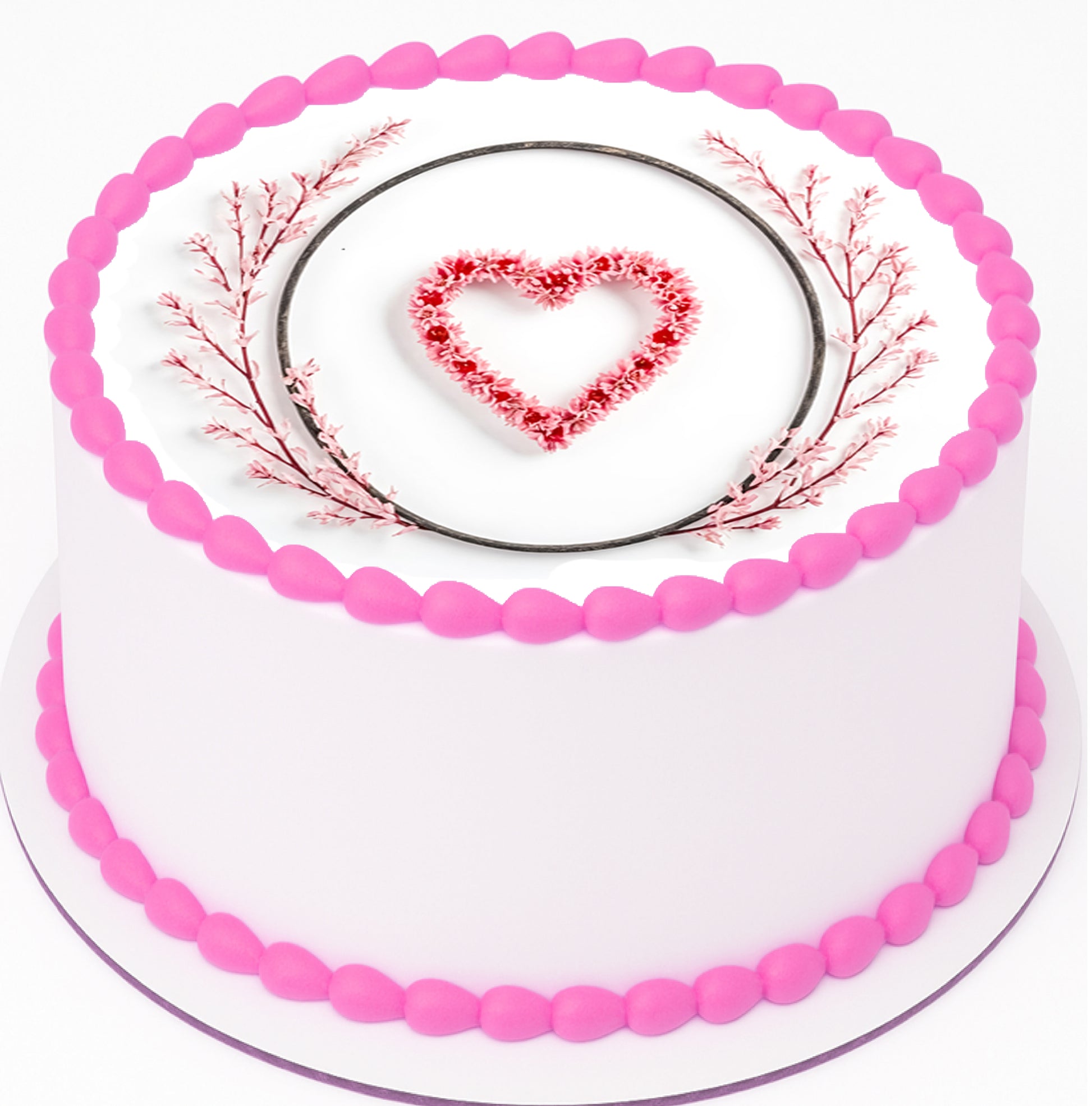 Custom Edible Cake Topper – Valentine Pink Whisper Heart Design – Pre-cut 8" Round Icing Sheet – RA Pape