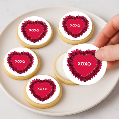 Custom Edible Cake Topper – Valentine Timeless Rose Hearts  Design – Icing Sheet Cookie & Cupcake Images –20 Pre-cut 2” Round– RA Pape