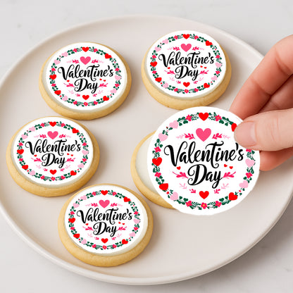 Custom Edible Cake Topper – Valentine Wreath  Design – Icing Sheet Cookie & Cupcake Images –20 Pre-cut 2” Round– RA Pape