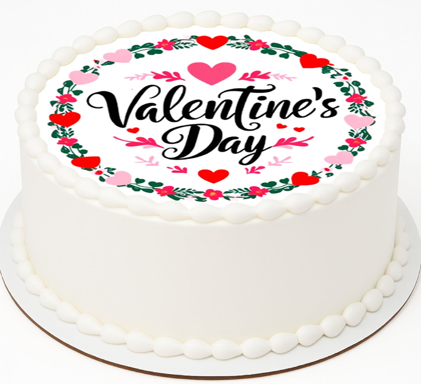 Custom Edible Cake Topper – Valentine Wreath Design – Pre-cut 8" Round Icing Sheet – RA Pape